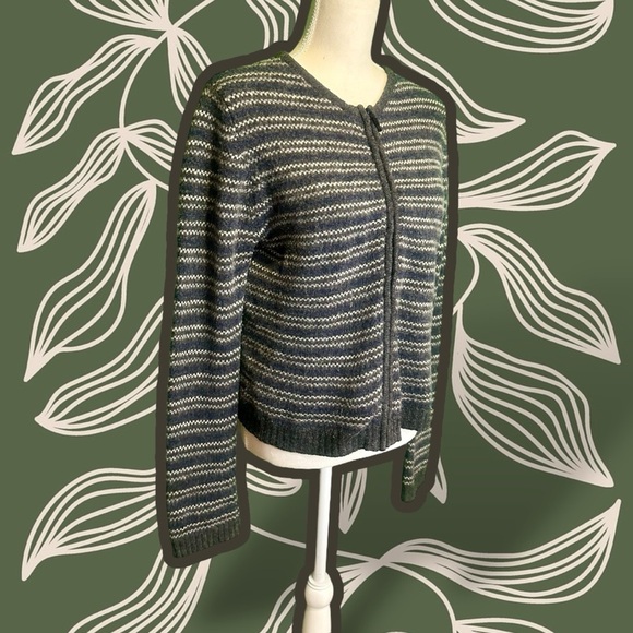 Old Navy Vintage Y2K 100% Lambswool Charcoal Gray Striped Zip-Up Cardigan Size M - Picture 10 of 14